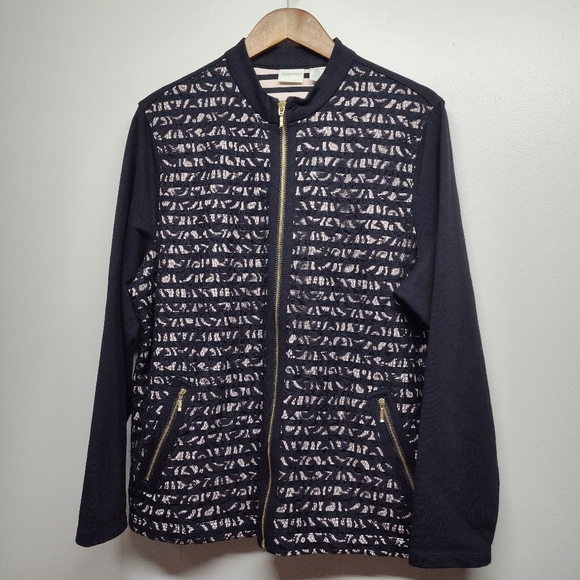 Chico's Zenergy Lace Jacket Women Size 3 (XL) Black Pink Full Zip Fall Casual - Picture 1 of 11